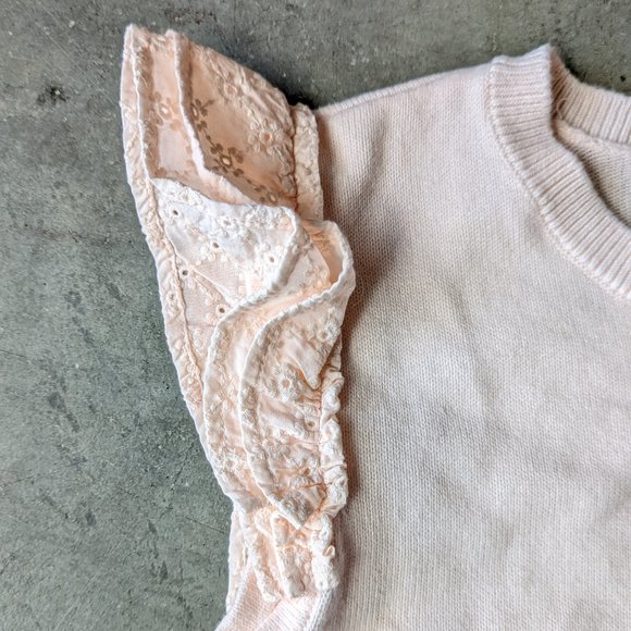 LOFT Pastel Pink Eyelet Ruffle Sleeve Knit Top - Picture 3 of 9